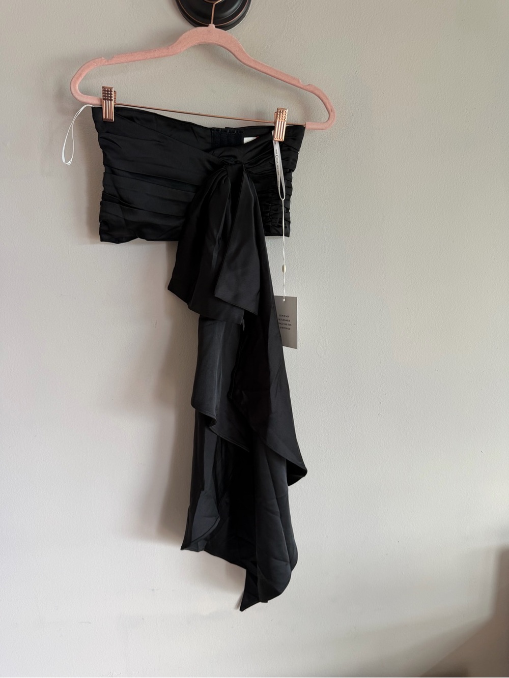 Miss Circle NWT Black Boned Corset Crop Top with Asymmetrical Ruffle Drape Sz S